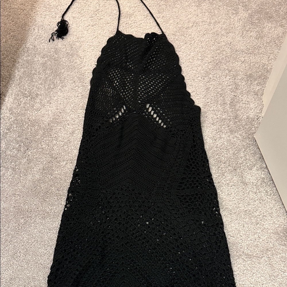 Elegant Black Crochet Mini Dress